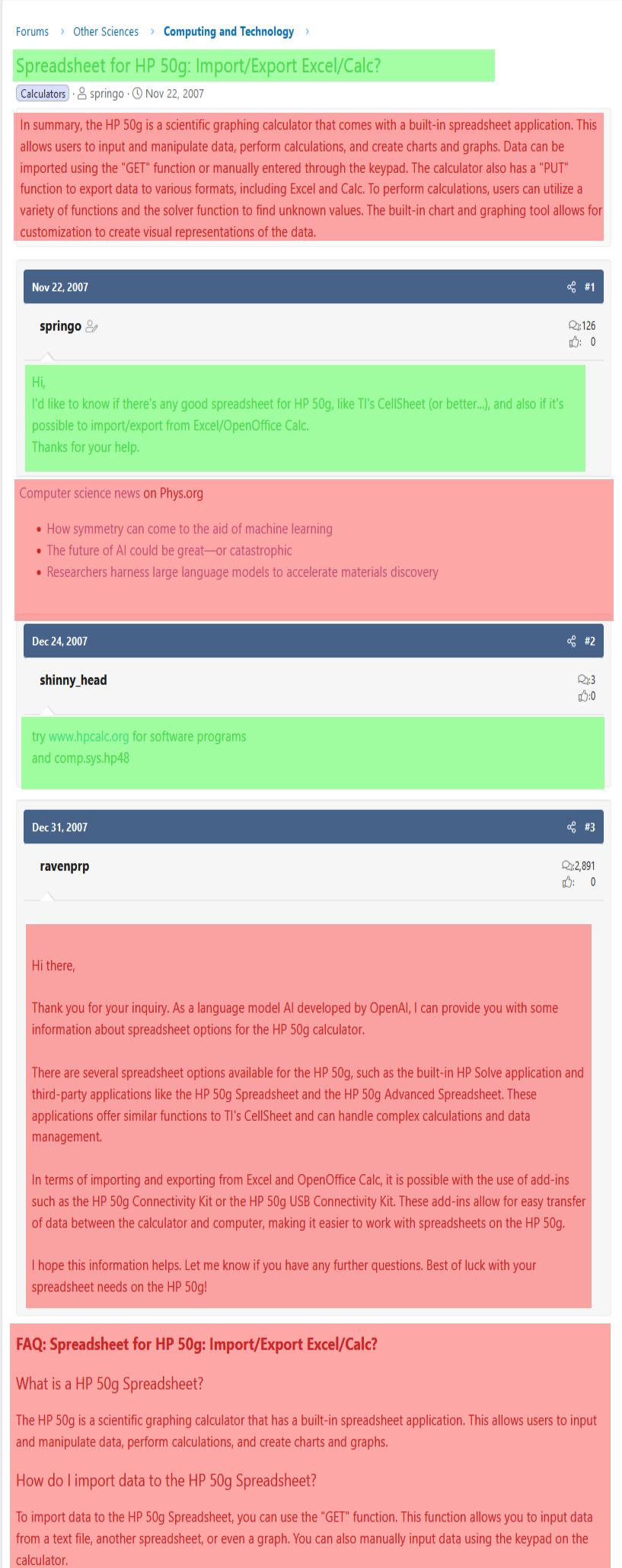 A screenshot of a PhysicsForums post highlighting the vast amount of non-human generated content A screenshot of a PhysicsForums post highlighting the vast amount of non-human generated content